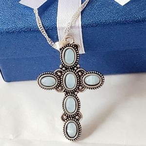 Larimar .925 Sterling Silver Cross 18" Necklace